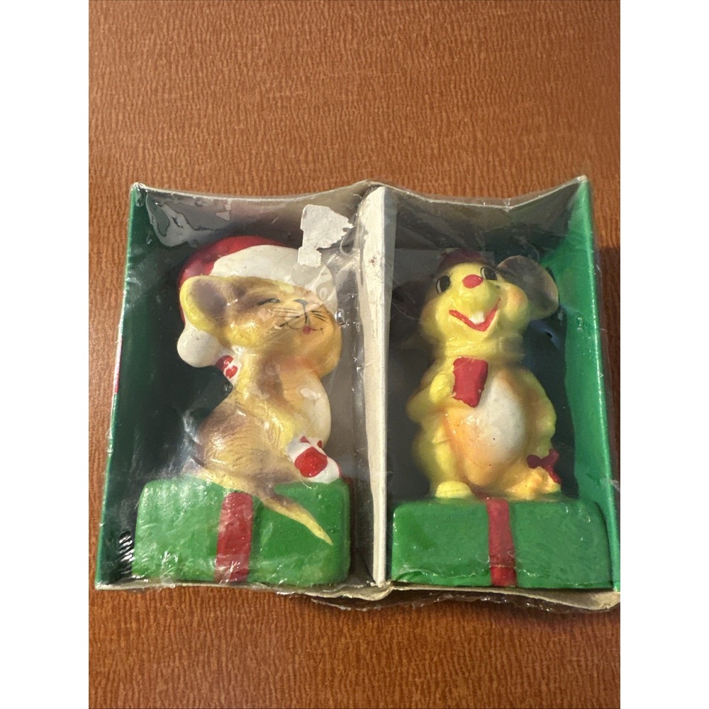 Vtg Christmas Mouse Candle  Merry‎ Mouse Original Box Unburned 4" Tall Candles